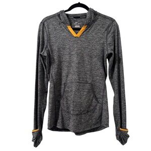 Nike Dri-Fit Womens Hood Running‎ Pullover Small Gray Poly Thumb Hole Activewear